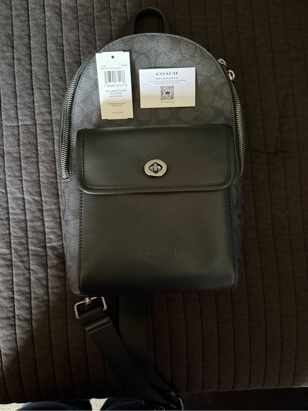 Coach Black Signature Canvas & Leather Sling Backpack